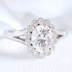 1.50 CT Oval Cut Moissanite Halo Split Shank Style Engagement Ring