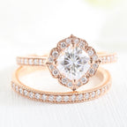 1.0CT Cushion Cut Moissanite Halo Bridal Ring Set