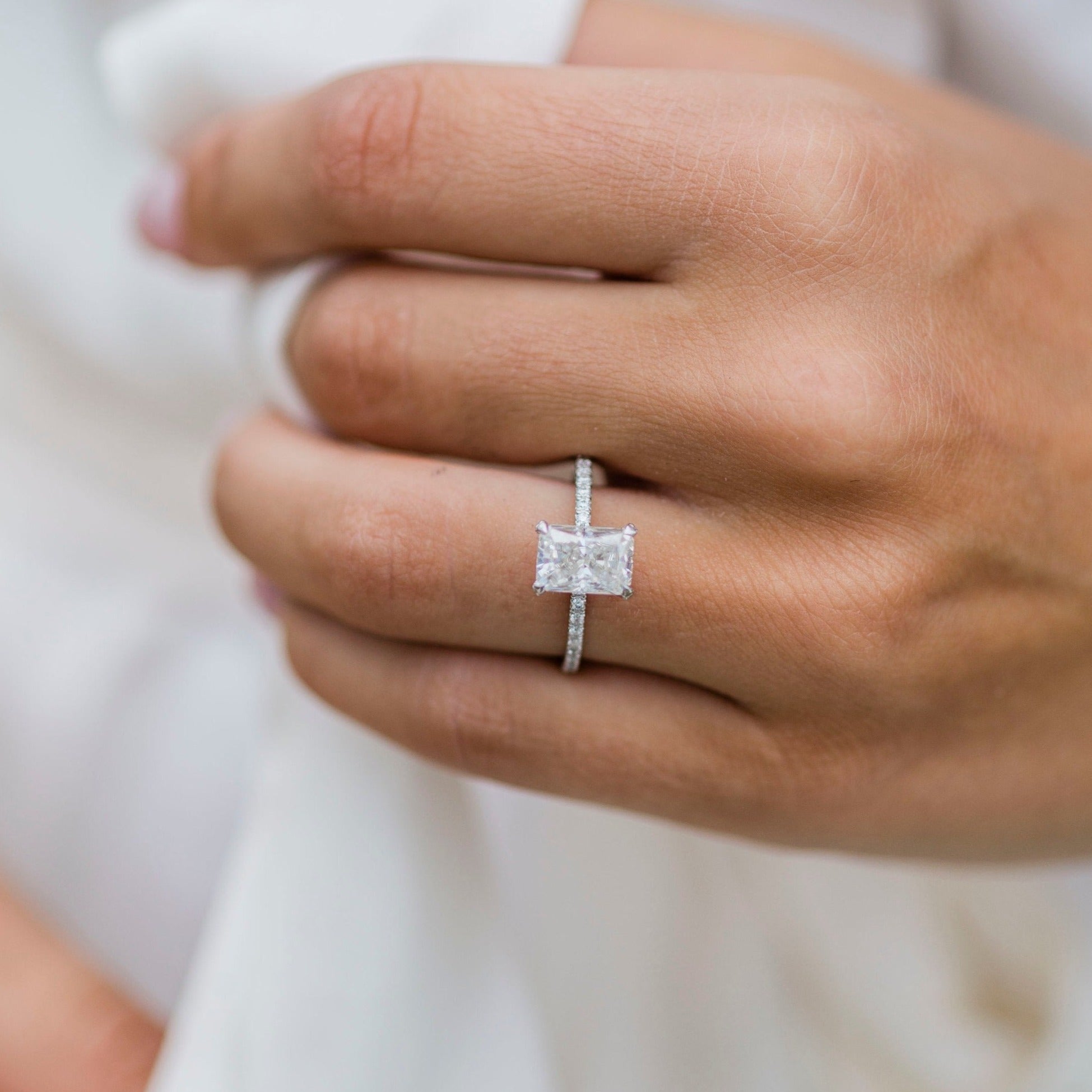 2.0 CT Radiant Cut Moissanite Hidden Halo Engagement Ring
