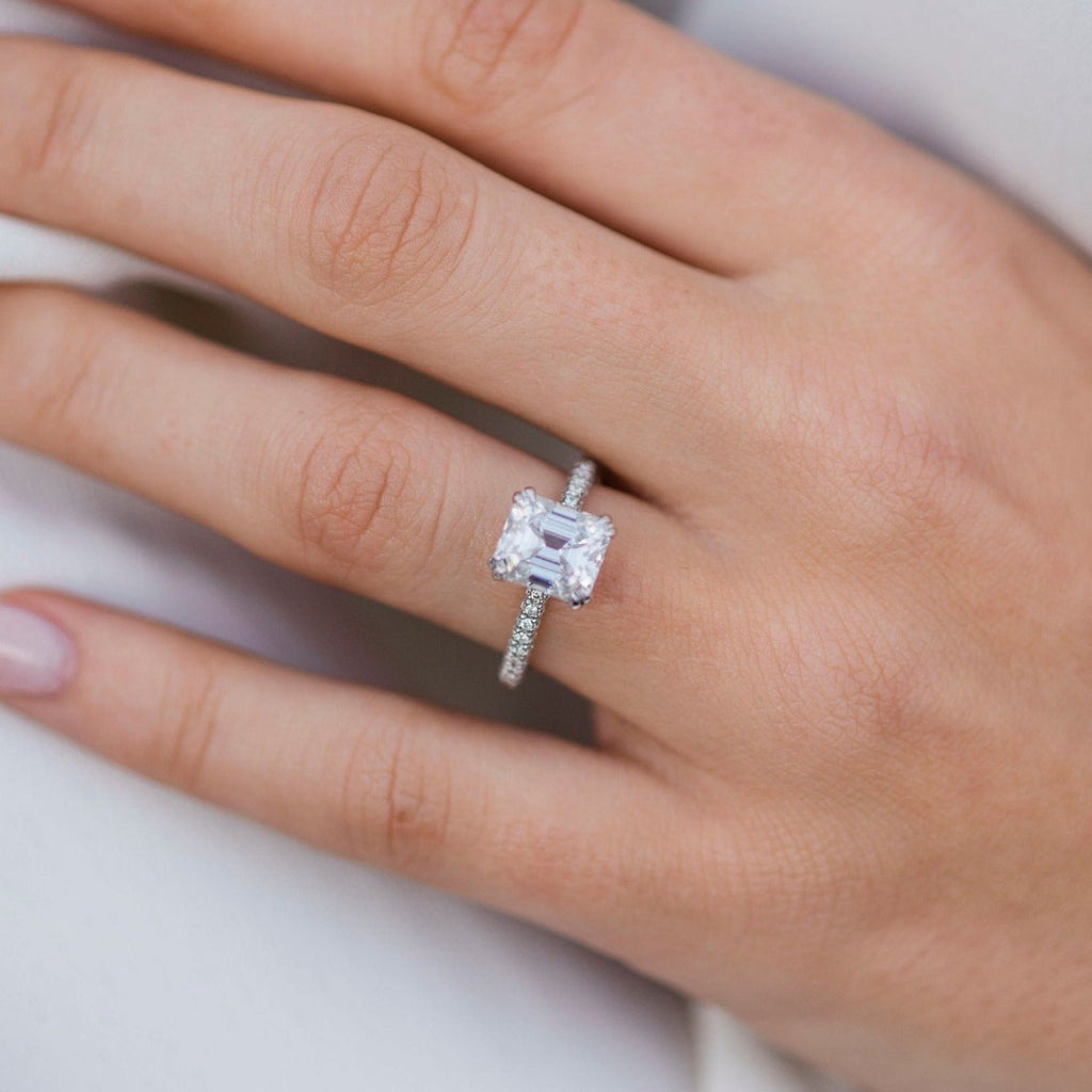 2.30 CT Emerald Moissanite Hidden Halo Setting Engagement Ring