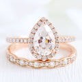 1.50CT Pear Cut Moissanite Halo Bridal Ring Set
