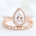 1.50CT Pear Cut Moissanite Halo Bridal Ring Set
