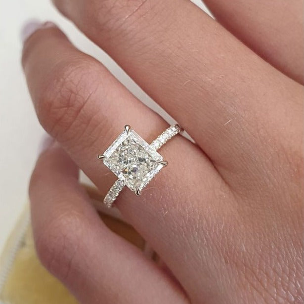2.0 CT Radiant Cut Moissanite Diamond Pave Setting Engagement Ring