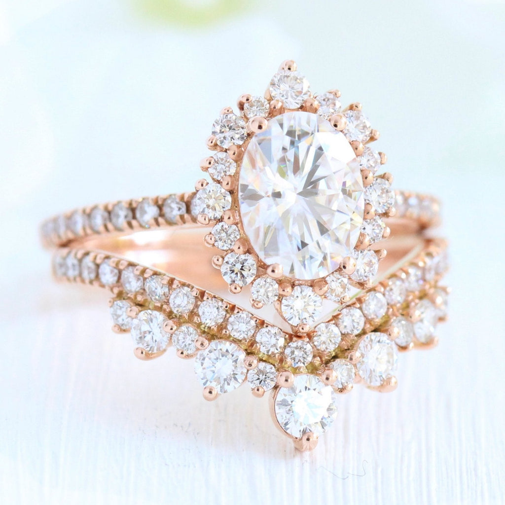 1.50CT Oval Cut Moissanite Halo Bridal Ring Set