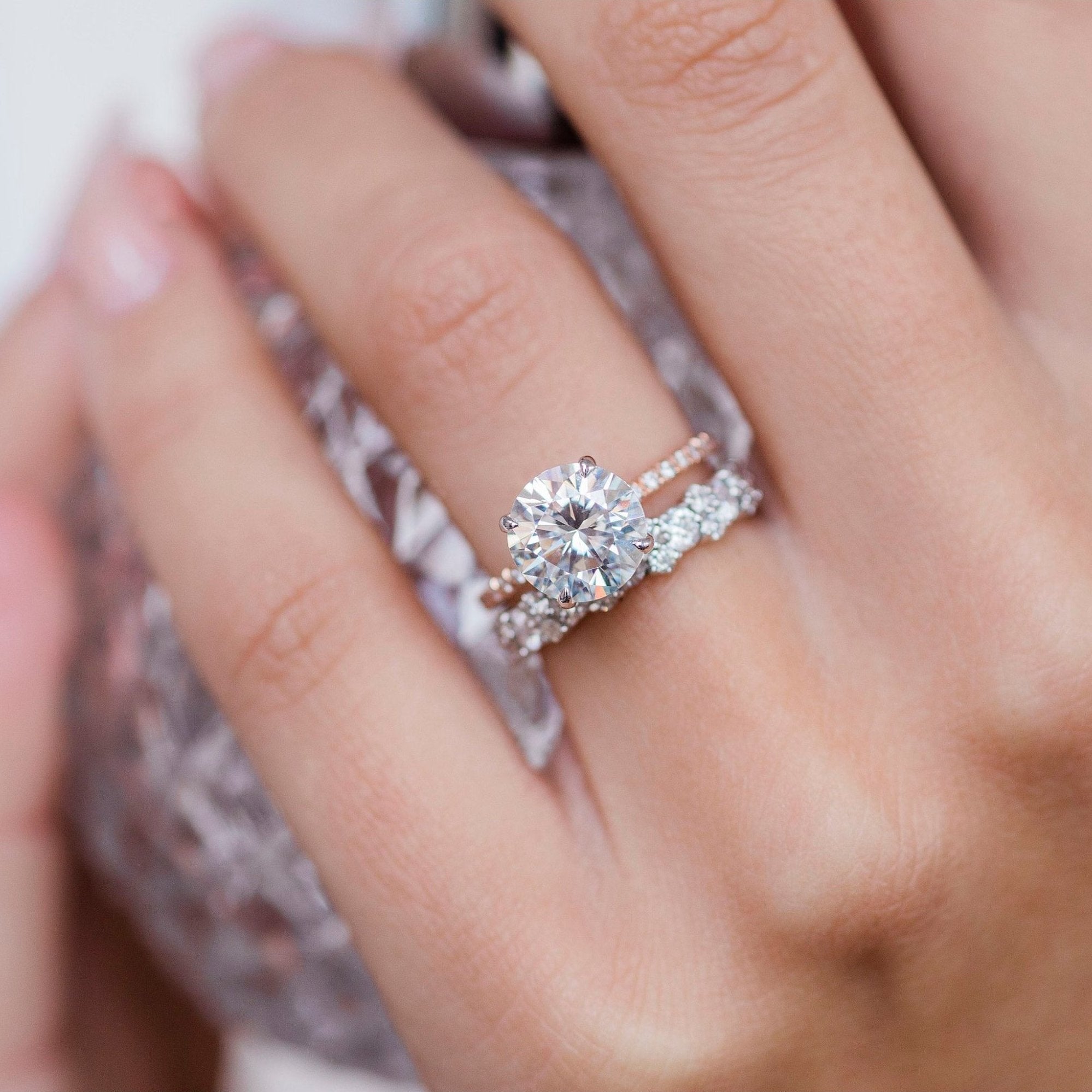 2.10 CT Round Moissanite Solitaire With Pave Setting Engagement Ring