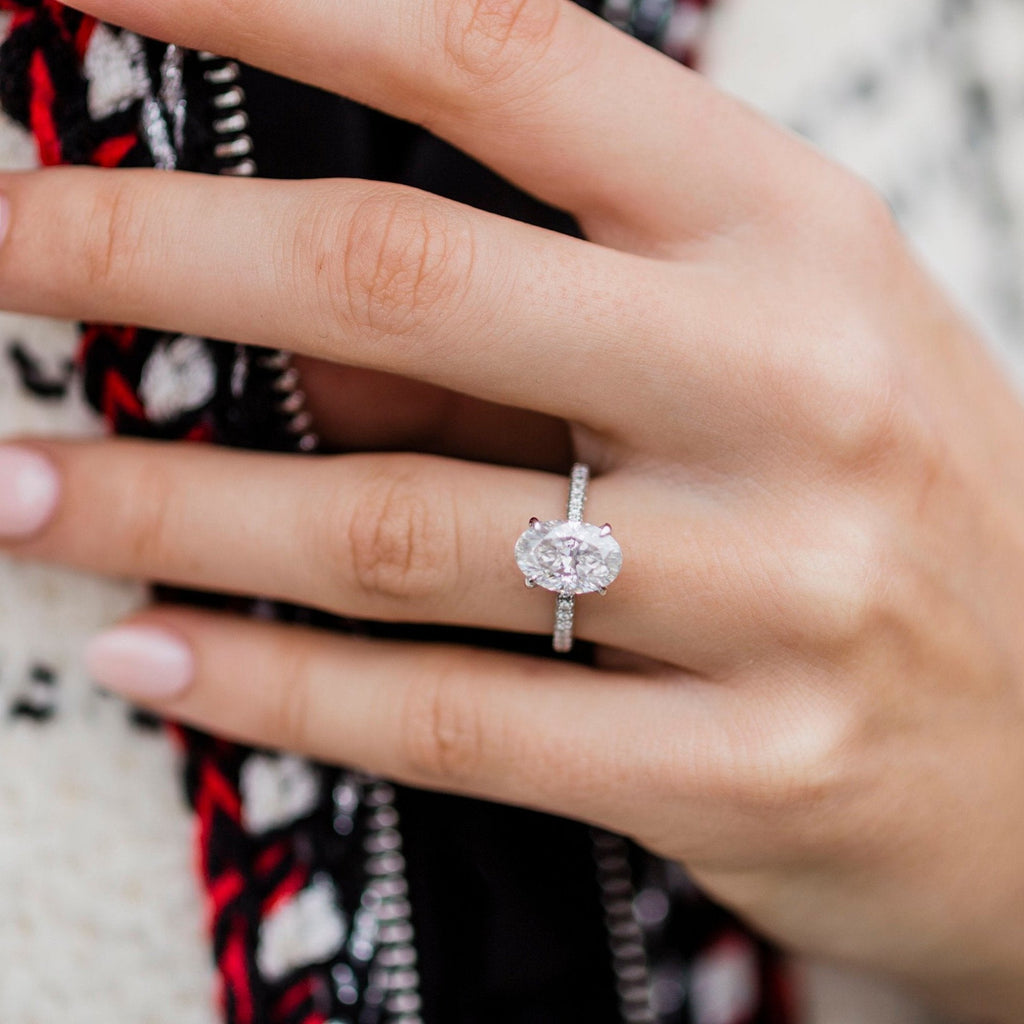 3.0 CT Oval Cut Moissanite Hidden Halo & Pave Engagement Ring