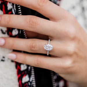 3.0 CT Oval Cut Moissanite Hidden Halo & Pave Engagement Ring