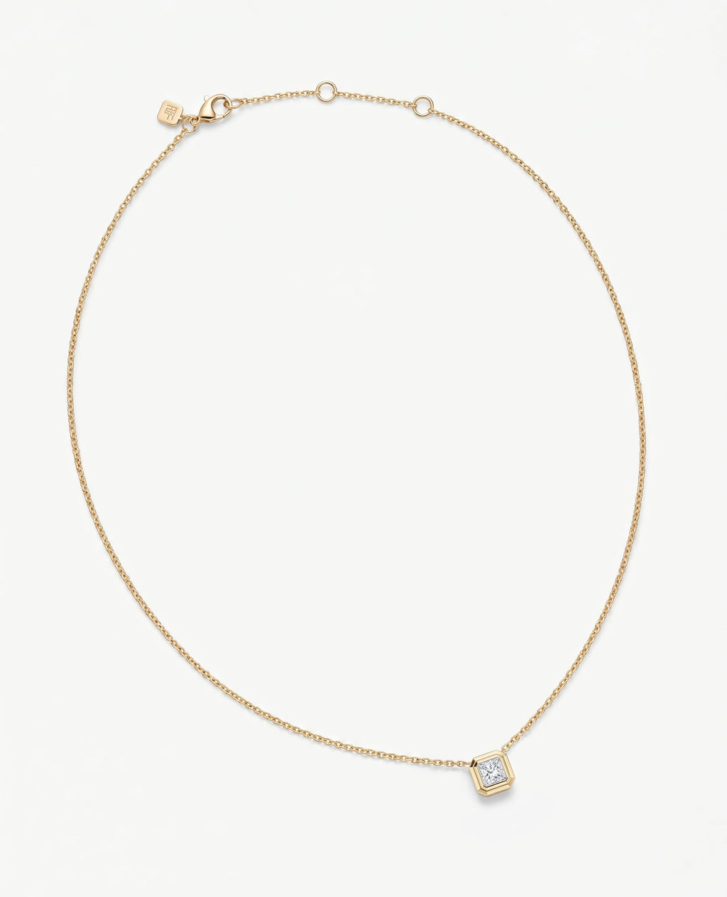 LODE Solitaire Bezel Set Floating Princess Cut Diamond Pendant Necklace