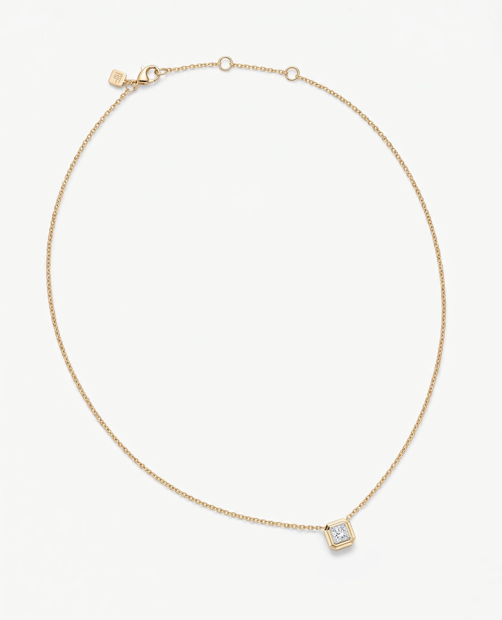 LODE Solitaire Bezel Set Floating Princess Cut Diamond Pendant Necklace