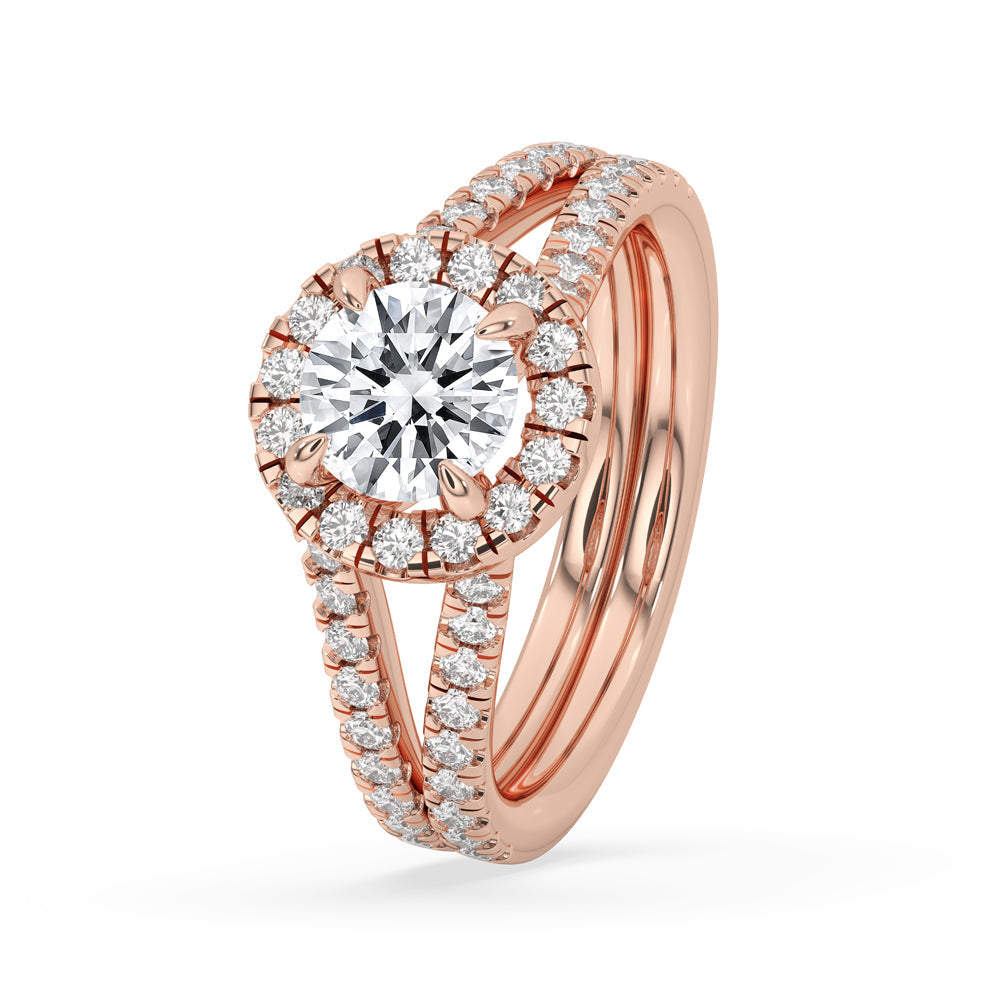 Halo Diamond Engagement Ring in Romantic Rose Gold