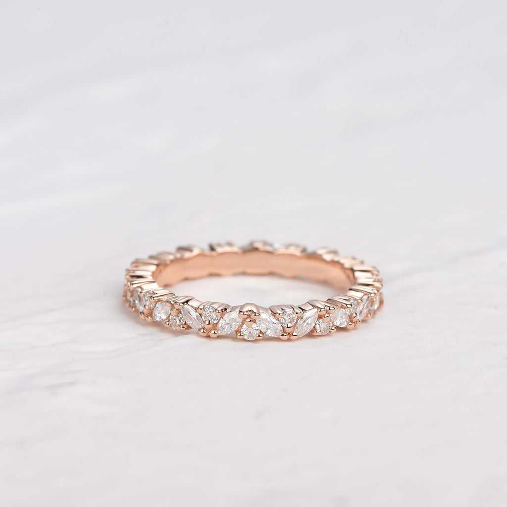 0.4 CT Round And Marquise Moissanite Wedding Band