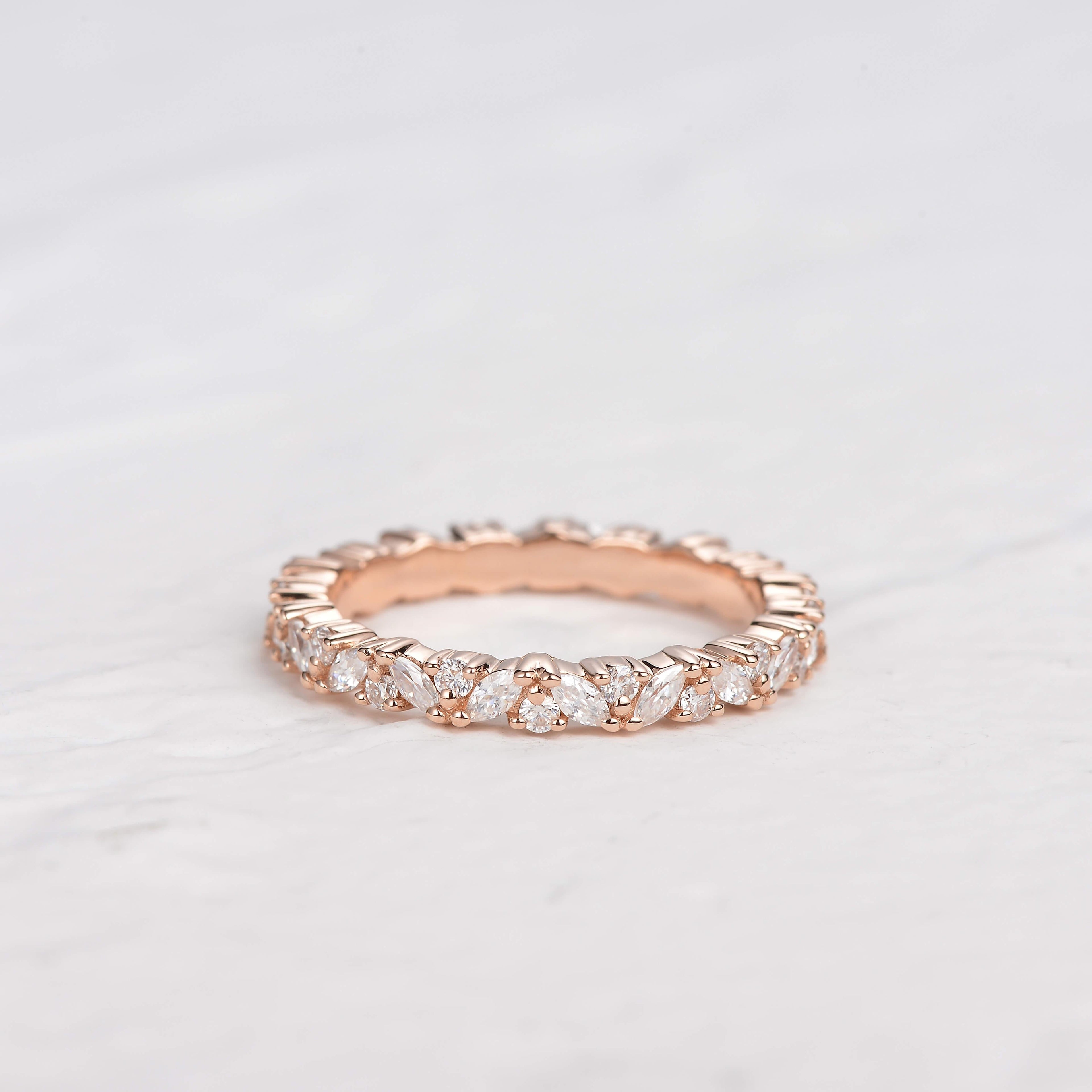 0.4 CT Round And Marquise Moissanite Wedding Band