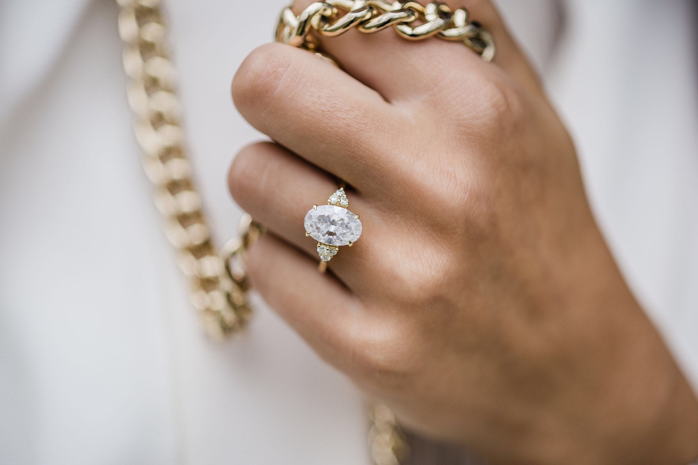 4.0 CT Oval Cut cluster Style Moissanite Engagement Ring
