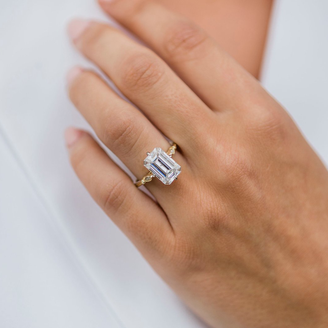 4.10 CT Emerald Cut Moissanite Solitaire Engagement Ring