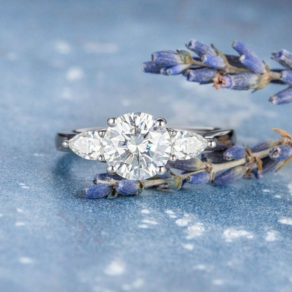 1.50CT Round Brilliant Cut Moissanite 3 Stones Engagement Ring