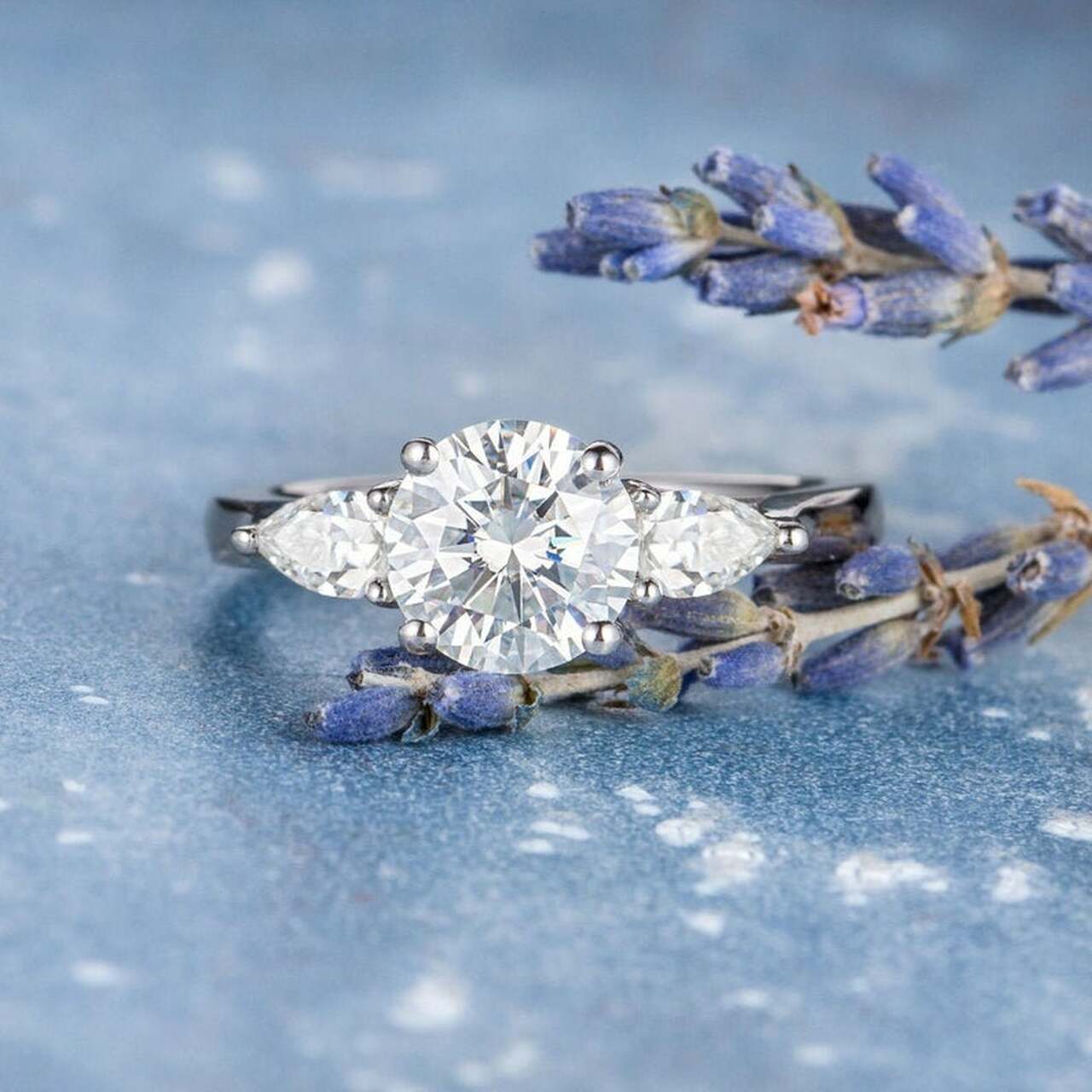 1.50CT Round Brilliant Cut Moissanite 3 Stones Engagement Ring