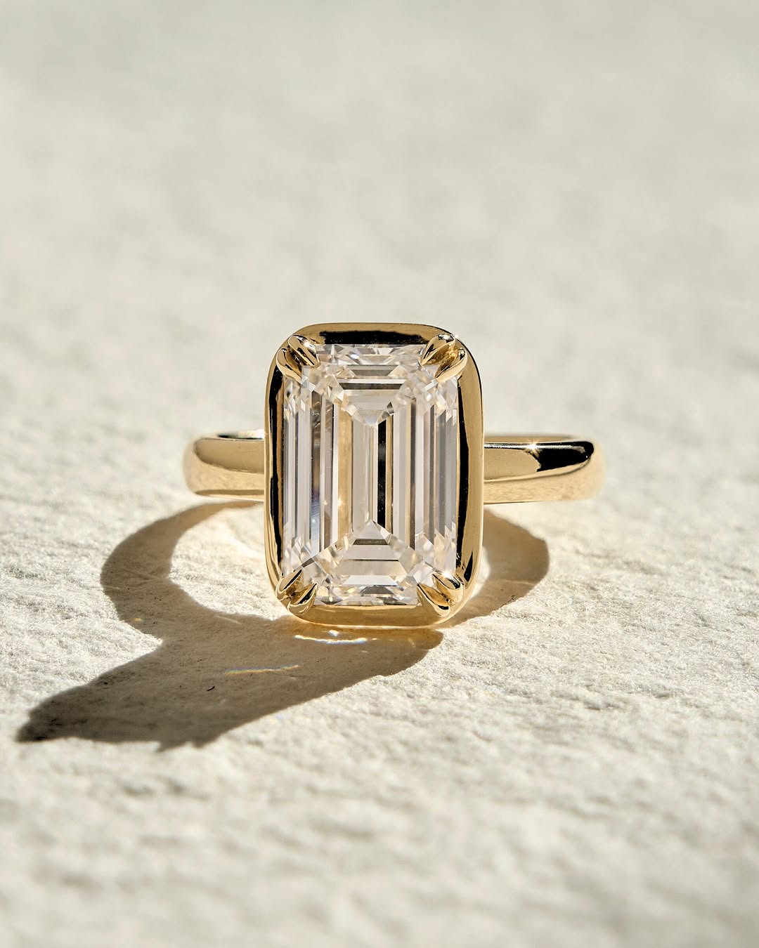 2.0 -5.0 CT Emerald Cut Lab Grown Diamond Bezel Solitaire Engagement Ring Main image