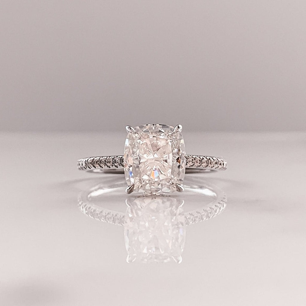 2.0 CT Cushion Moissanite Hidden Halo Pave Setting Engagement Ring