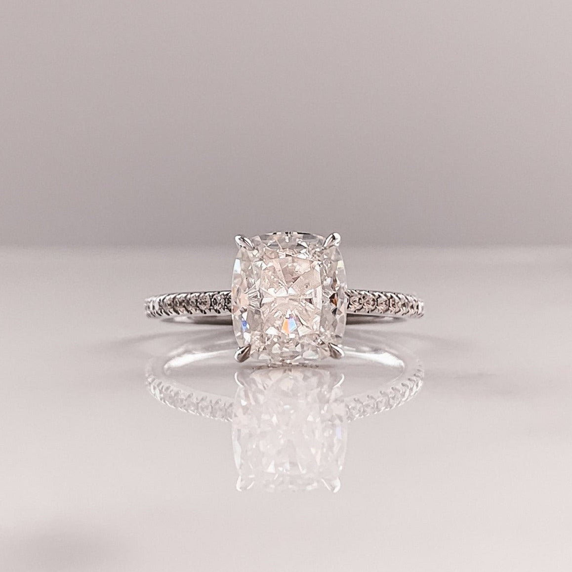 2.0 CT Cushion Moissanite Hidden Halo Pave Setting Engagement Ring