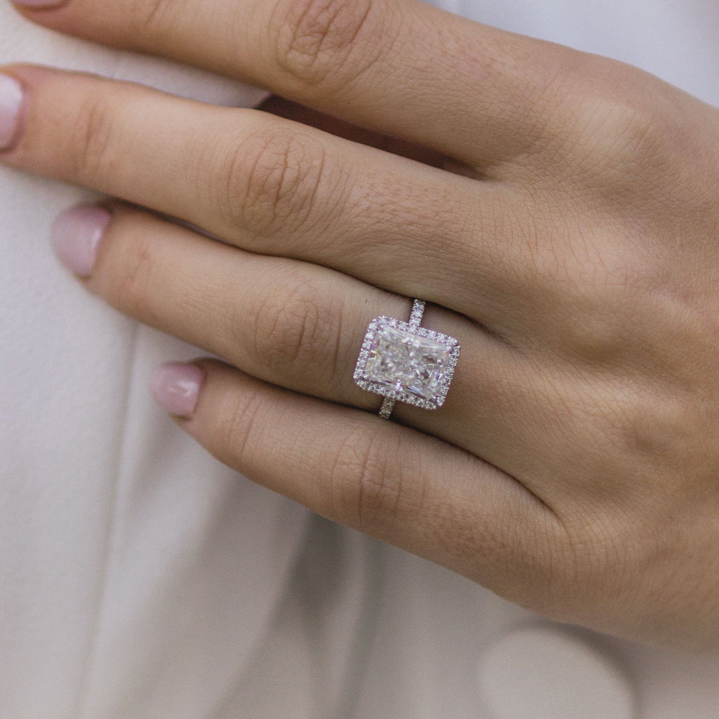 3.50 CT Radiant Moissanite Halo Pave Setting Engagement Ring