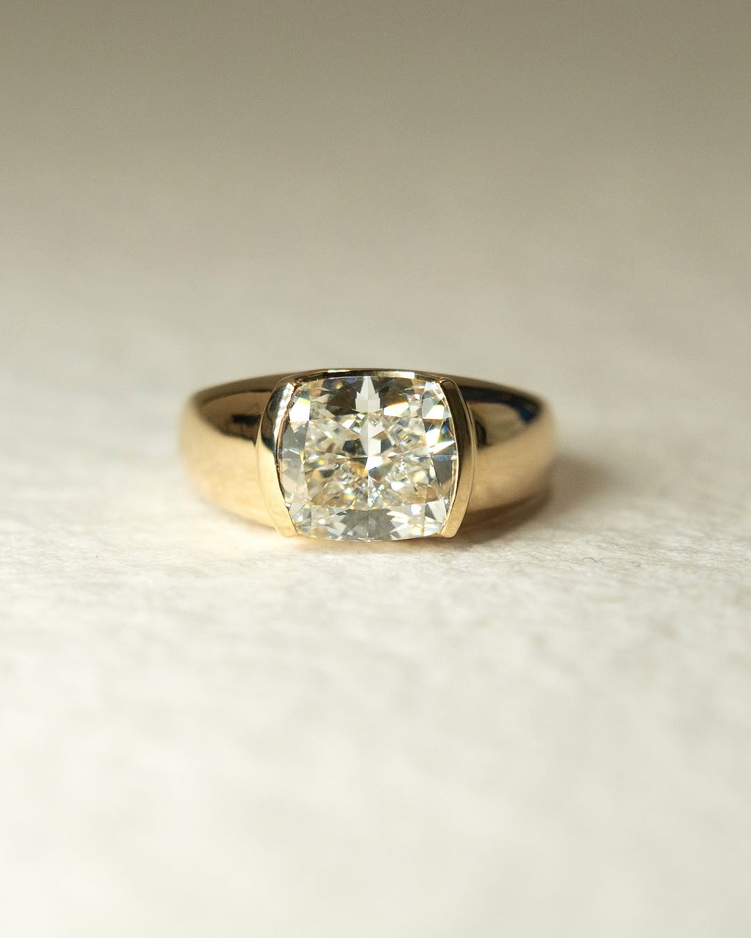 1.50 -3.80 CT Elongated Cushion ⁠Cut Lab Grown Diamond Bezel Engagement Ring Main image