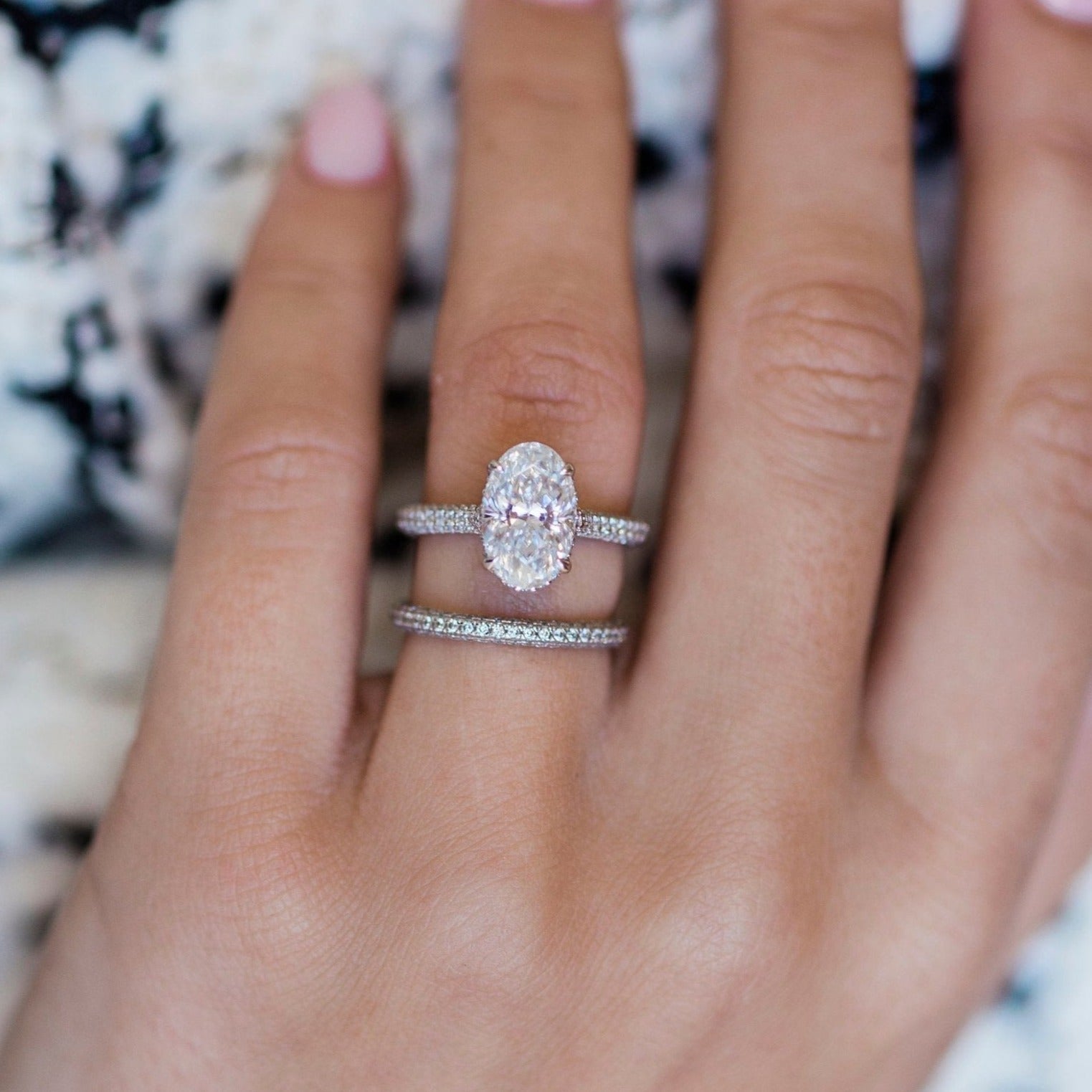 3.0 CT Oval Cut Moissanite Hidden Halo & Pave Setting Engagement Ring