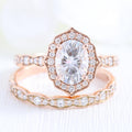 1.50 CT Oval Cut Moissanite Halo Bridal Ring Set