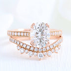 2.0CT Oval Moissanite Pave Bridal Ring Set