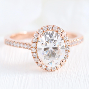 2.0 CT Oval Cut Moissanite Halo Engagement Ring