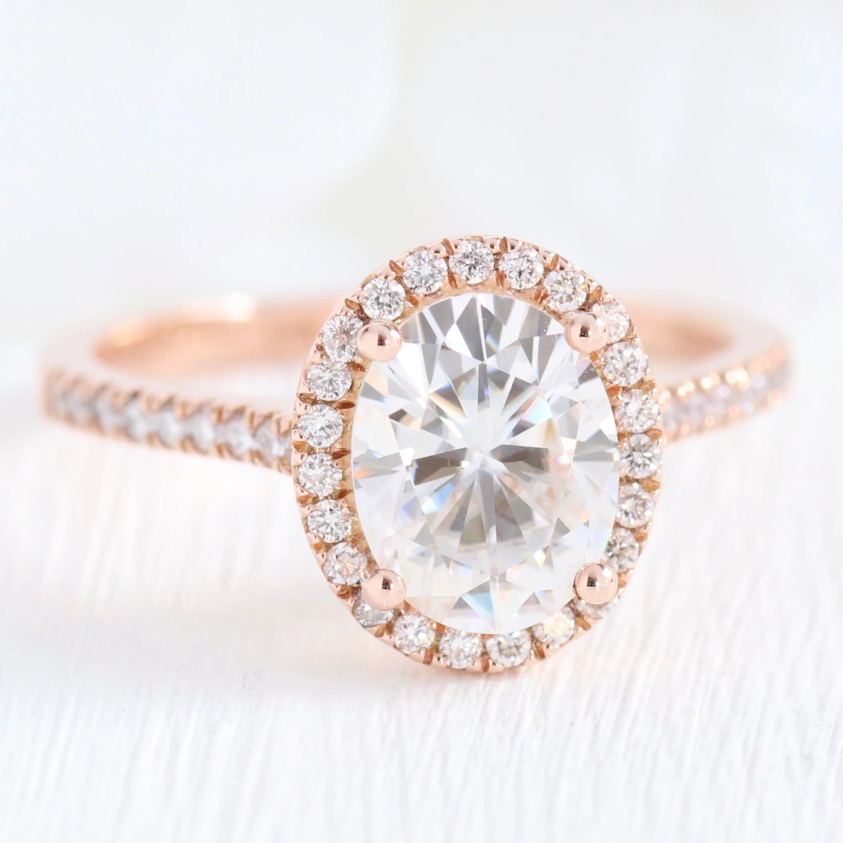 2.0 CT Oval Cut Moissanite Halo Engagement Ring