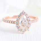 1.0 CT Pear Halo Style Pave Setting Moissanite Engagement Ring