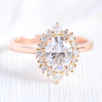1.50 CT Oval Cut Cluster Halo Style Moissanite Engagement Ring