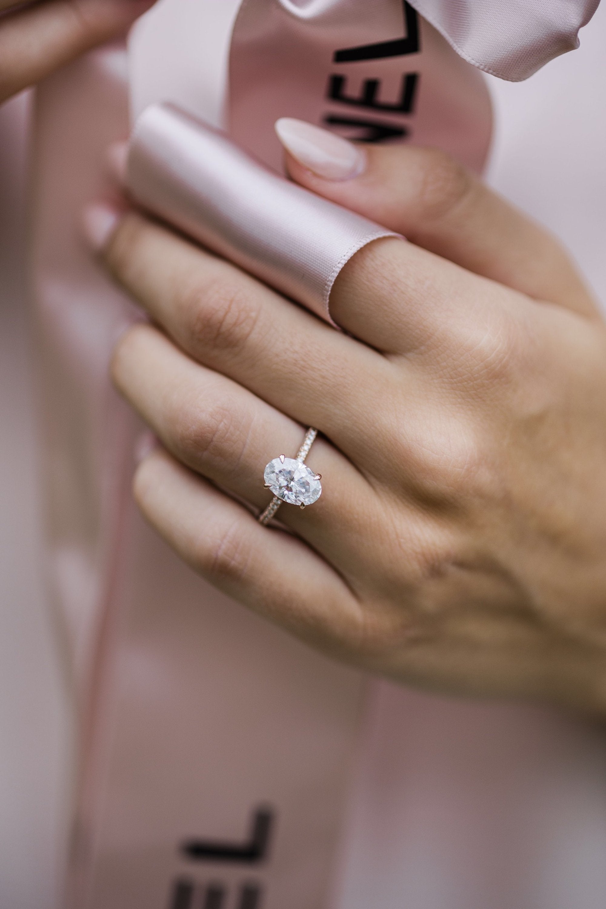 3.0 CT Oval Moissanite Solitaire With Hidden Halo Setting Engagement Ring