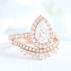 1.50CT Pear Cut Moissanite Halo Bridal Ring Set