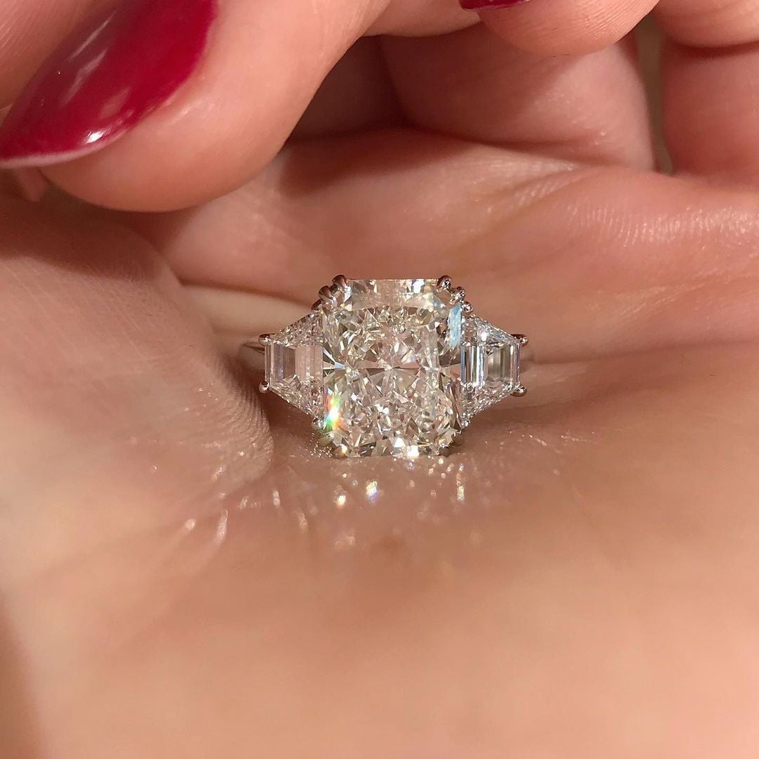 2.50 CT Radiant Moissanite Three Stones Engagement Ring
