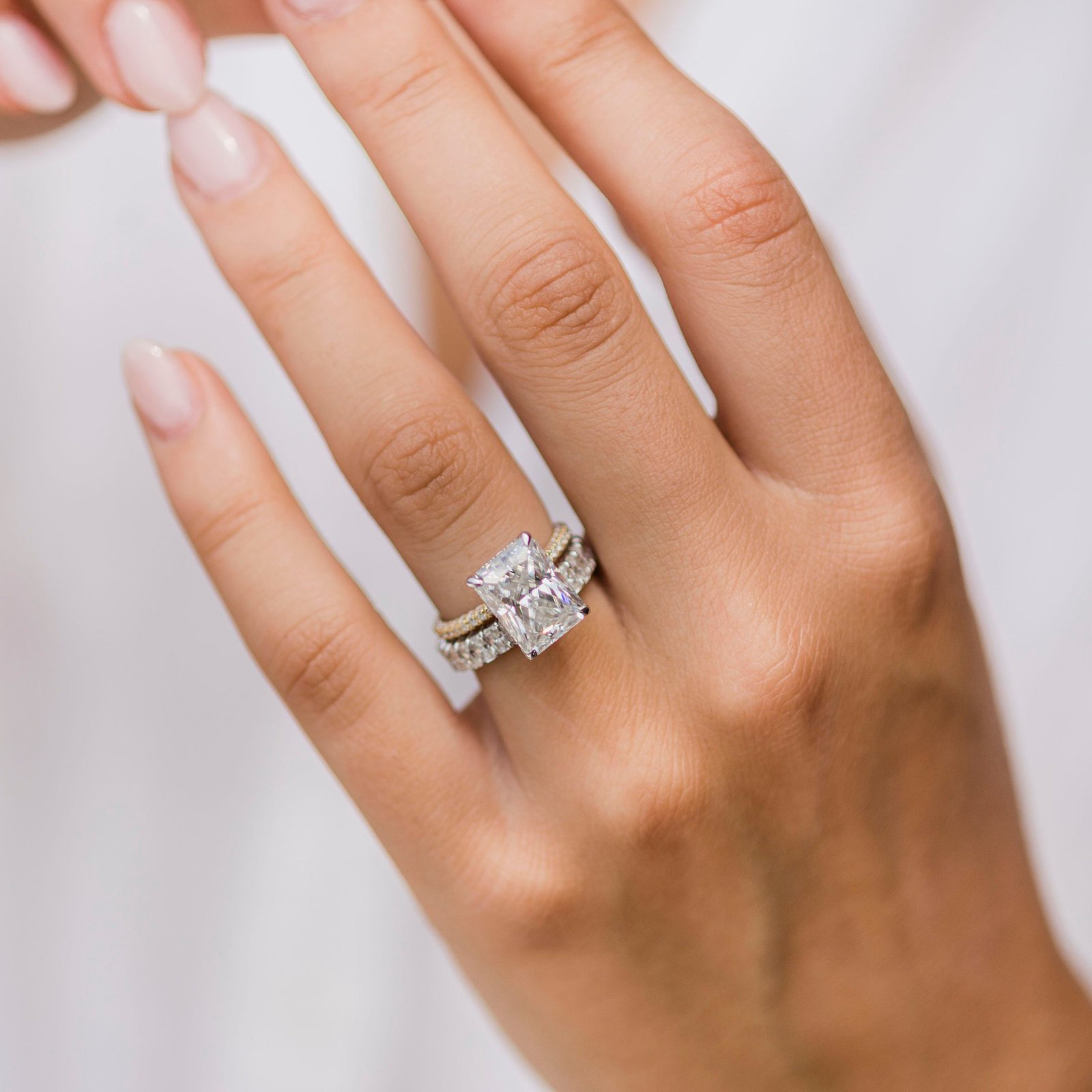 4.60 CT Radiant Cut Moissanite Hidden Halo & Pave Setting Engagement Ring