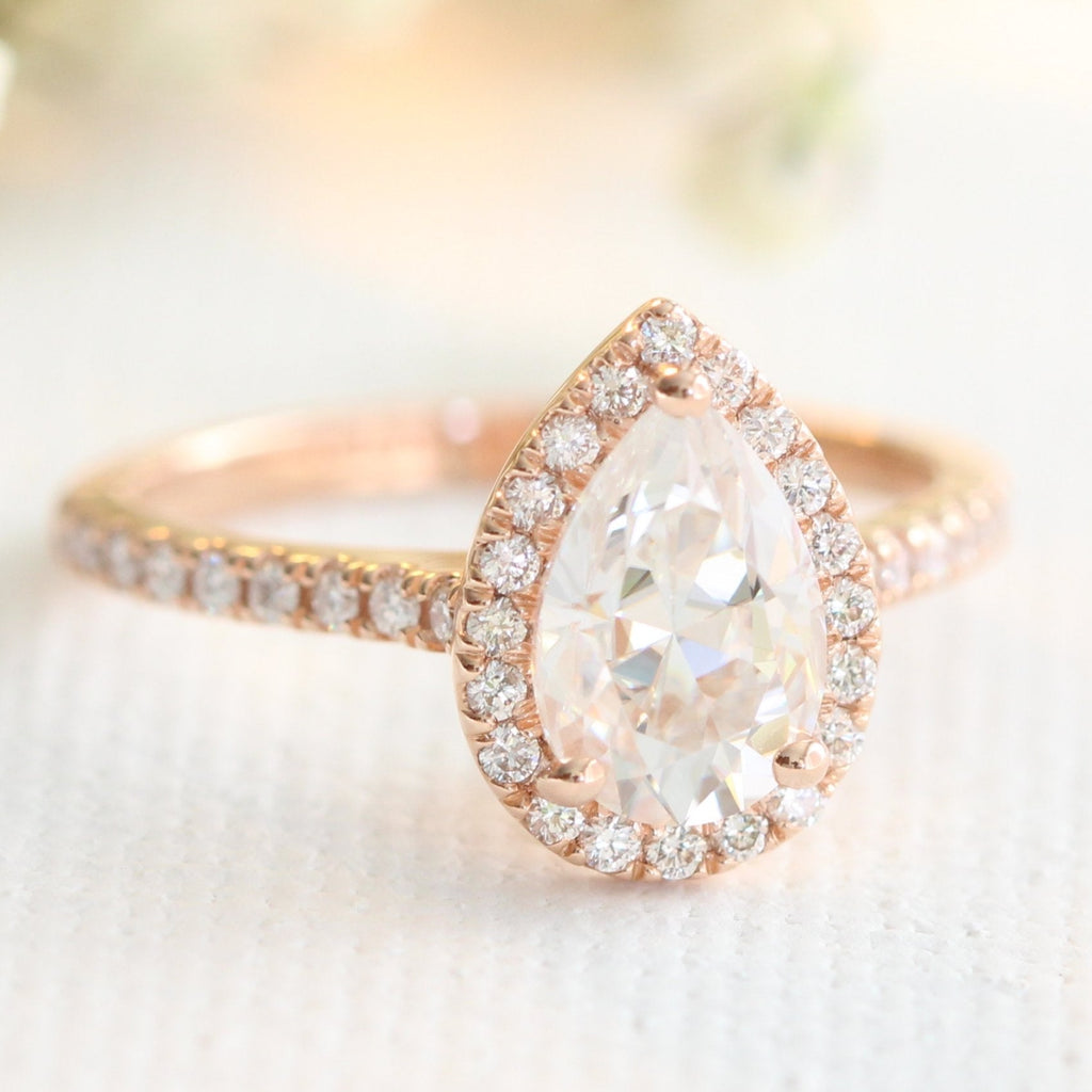 1.50 CT Pear Cut Moissanite Halo Engagement Ring