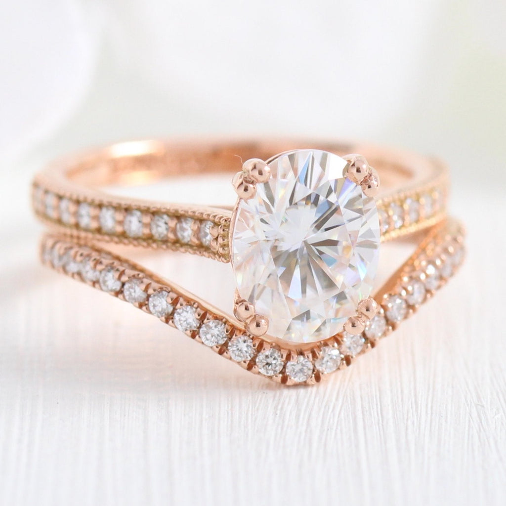 2.0CT Oval Cut Moissanite Solitaire Bridal Ring Set