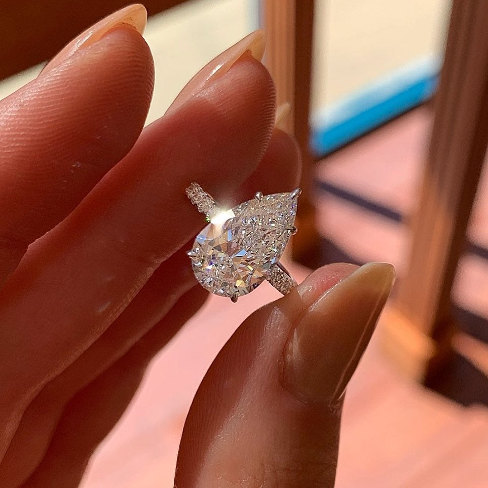 2.10 CT Pear Moissanite Pave Setting Engagement Ring