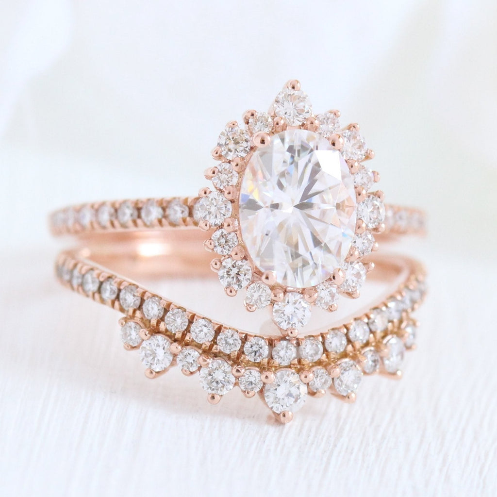 1.50CT Oval Cut Moissanite Halo Bridal Ring Set