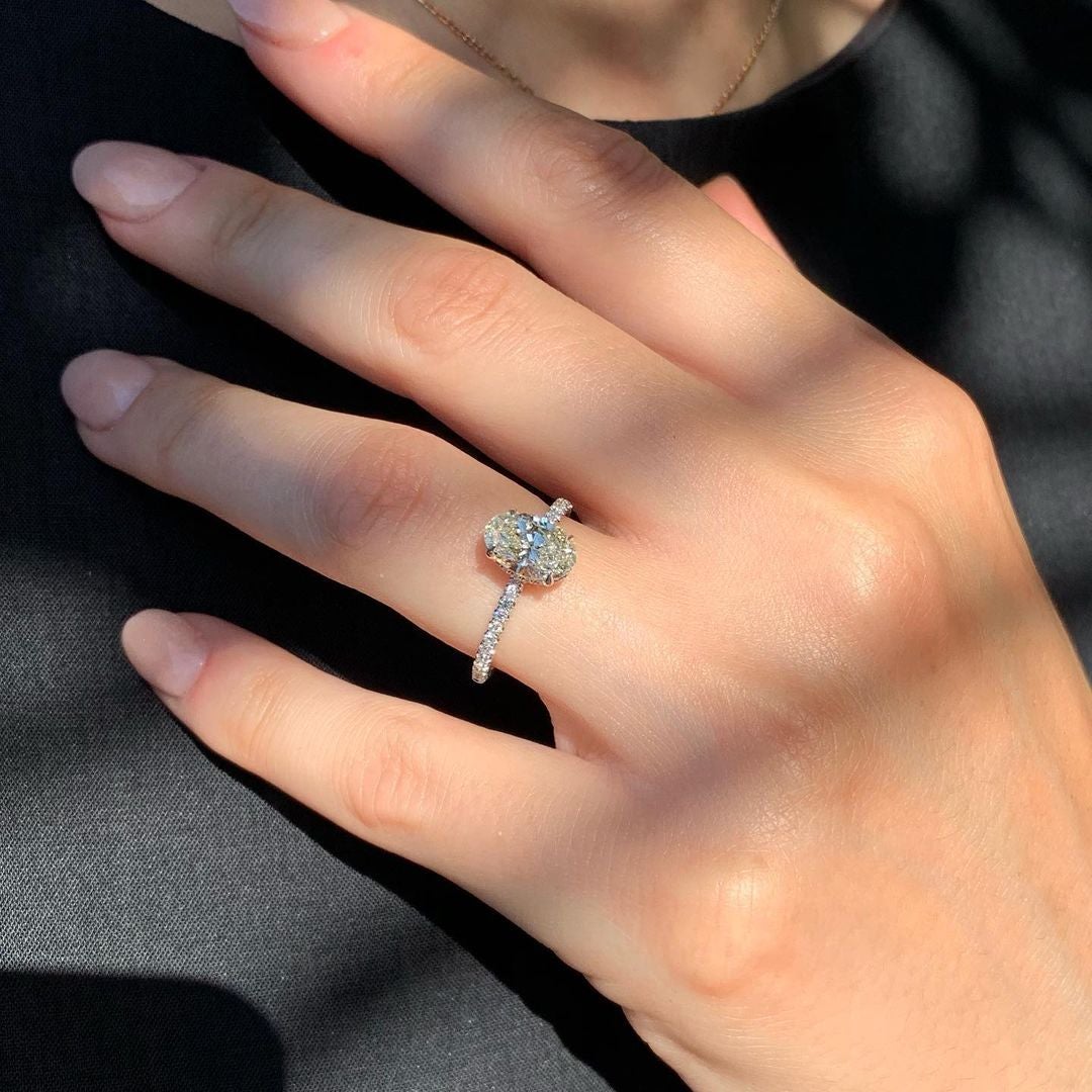 1.33 CT Oval Cut Pave Setting Moissanite Engagement Ring