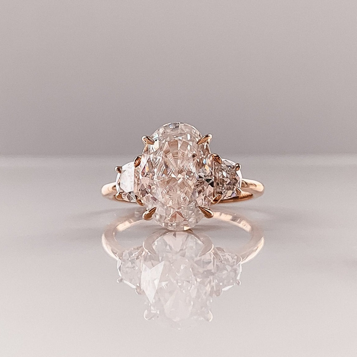 2.0 CT Oval Moissanite Three Stones Engagement Ring