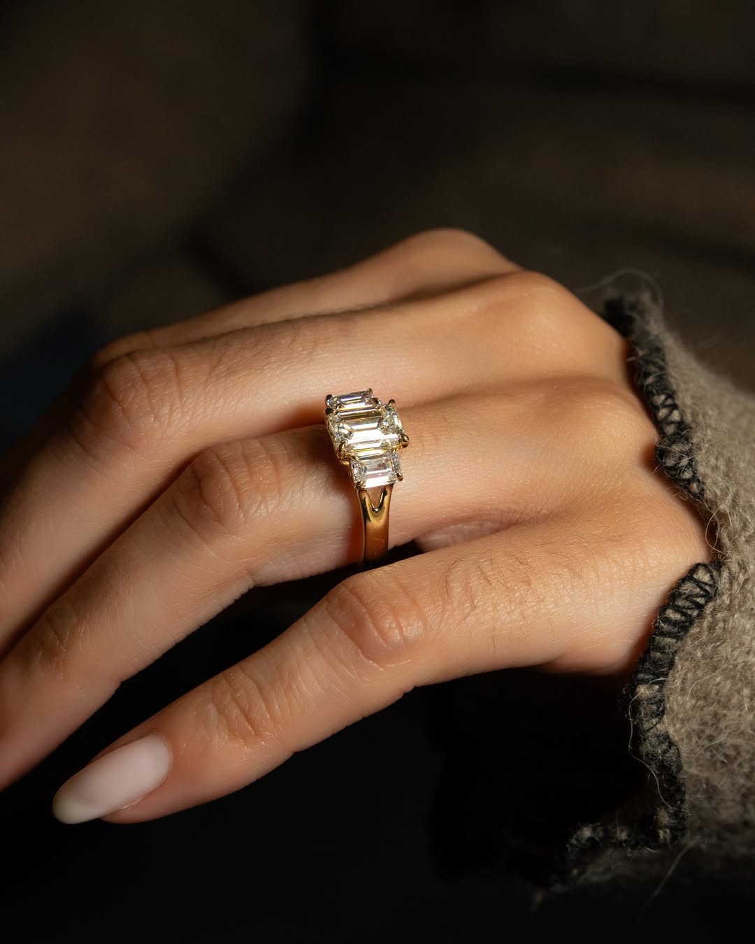 1.0 -3.0 CT Emerald ⁠Cut Lab Grown Diamond Three Stone Engagement Ring
