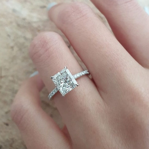 1.50 CT Radiant Moissanite Hidden Halo Pave Setting Engagement Ring