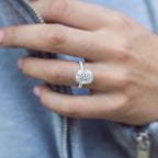 5.0 CT Elongated Cushion Moissanite Hidden Halo With Pave Setting Engagement Ring