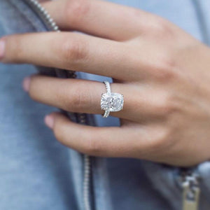 5.0 CT Elongated Cushion Moissanite Hidden Halo With Pave Setting Engagement Ring