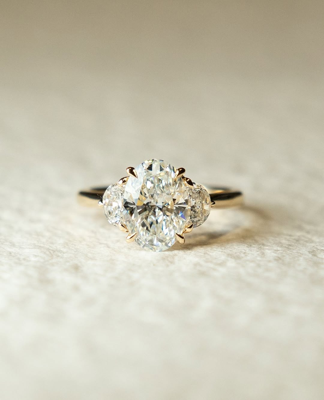 1.0-2.0 CT Oval ⁠Cut Lab Grown Diamond Three Stone Engagement Ring