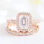 1.60CT Emerald Cut Moissanite Halo Bridal Ring Set