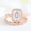 1.60CT Emerald Cut Moissanite Halo Bridal Ring Set
