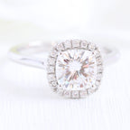1.65 CT Cushion Cut Moissanite Halo Engagement Ring